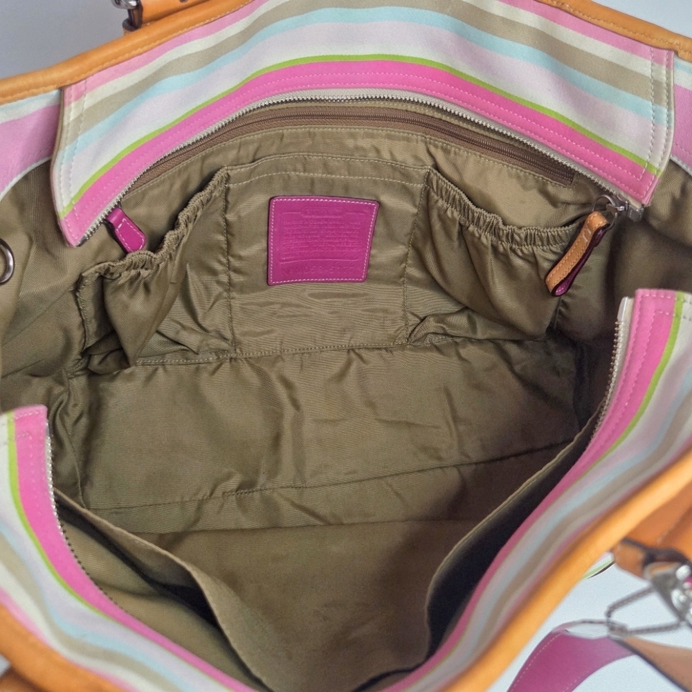 Coach Y2K Hamptons Pastel Striped Canvas & Leather Oversized Tote Bag #5177 - Picture 10 of 11